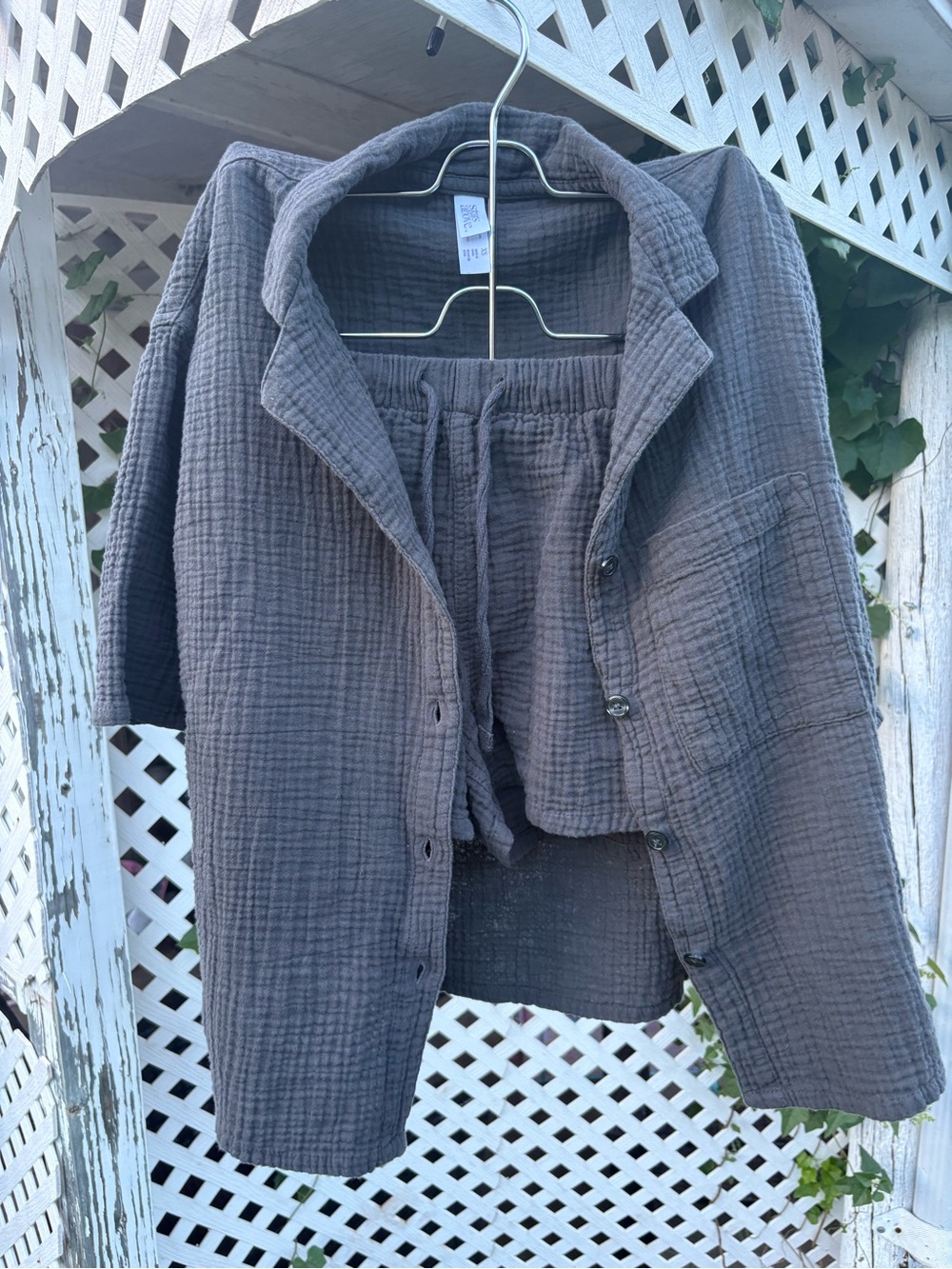 stars above Quilted Two-Piece Pajama Set in Charcoal Gray